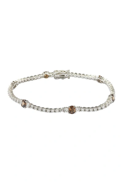 Suzy Levian Sterling Silver Chocolate Cz Station Bracelet In Brown
