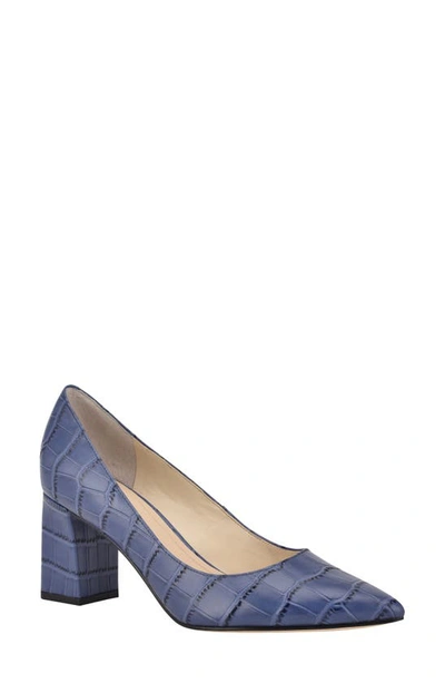 Marc Fisher Ltd Zala Block Heel Pump In Blue Crocodile