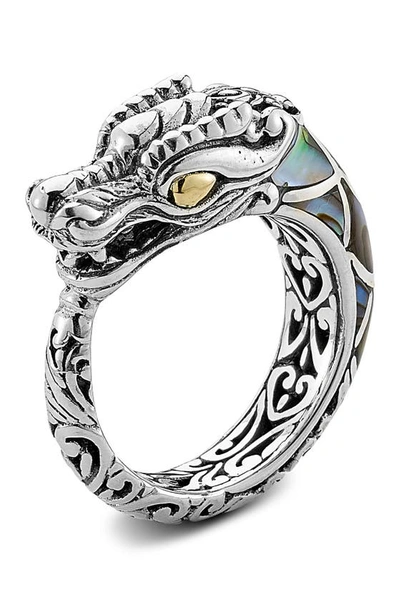 Samuel B. Sterling Silver 18k Abalone Dragon Ring In Blue-green