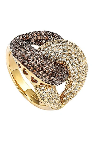 Suzy Levian Two-tone Chocolate & White Cz Ring In Brown