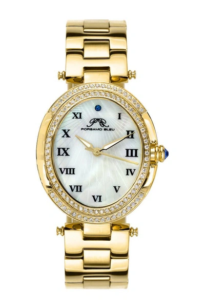 Porsamo Bleu South Sea Oval Swarovski Crystal Bracelet Watch, 30.75mm In Champagne