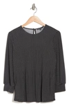 Adrianna Papell Three-quarter Sleeve Pleated Moss Crepe Top In Black/ivory Small Dot