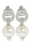 Suzy Levian Sterling Silver Pearl & White Sapphire Circle Earrings In White