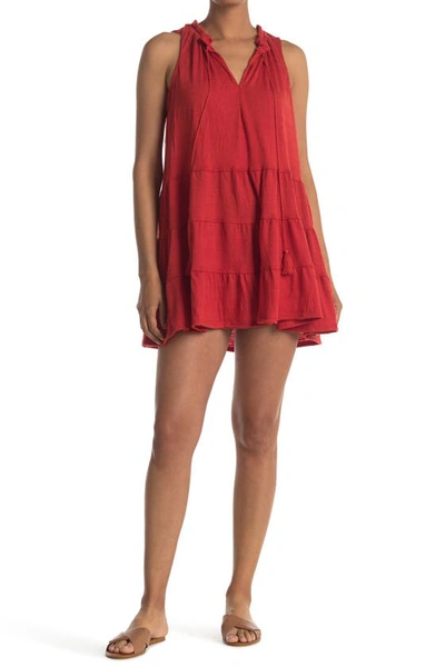 Max Studio Tassel Tie Sleeveless Tiered Shift Dress In Lava0t73-lava-0t73