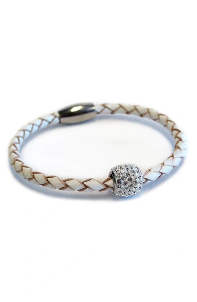 Liza Schwartz Braided Leather Pave Crystal Charm Bracelet In White
