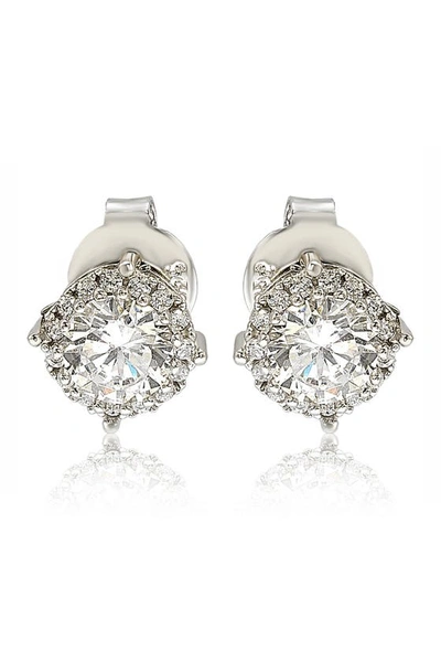 Suzy Levian Sterling Silver White Cubic Zirconia Round Stud Earrings In Metallic