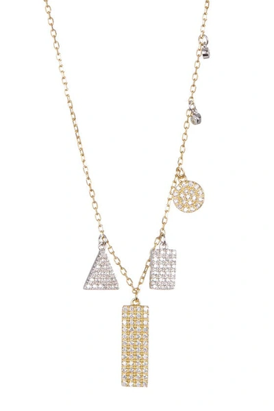 Adornia Gold Plated Sterling Silver Multi Shaped Pavé Swarovski Crystal Accented Pendant Necklace