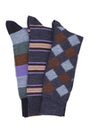 Lorenzo Uomo Italian Merino Wool Crew Socks In Navy Multi