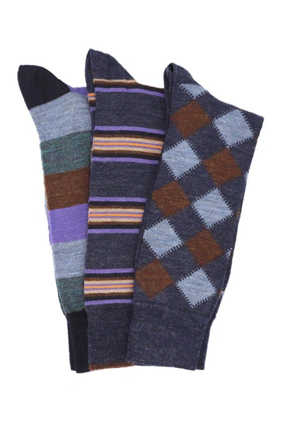 Lorenzo Uomo Italian Merino Wool Crew Socks In Navy Multi