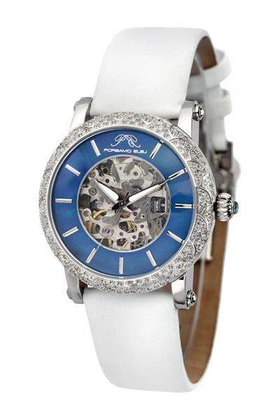 Porsamo Bleu Women's Liza Automatic Satin Covered Leather Band Watch 692alil In White