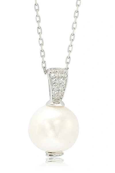 Suzy Levian Freshwater Pearl & Created Sapphire Pendant Necklace In White