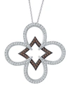 Lafonn Platinum & Black Rhodium Plated Simulated Diamond Detail Open Flower Pendant Necklace In White-chocolate