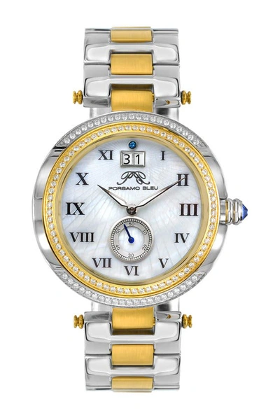 Porsamo Bleu South Sea Swarovski Crystal Bracelet Watch, 40mm In Two Tone  / Gold / Gold Tone / Mop / Mother Of Pearl / Silver / Yellow