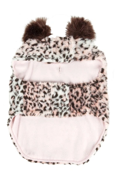Pet Life Luxe Furracious Cheetah Patterned Mink Designer Fashion Faux Fur Dog Coat In Light Pink Black And Brown