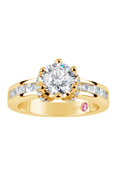 Suzy Levian Gold Plated Sterling Silver Cz Bridal Ring In Yellow