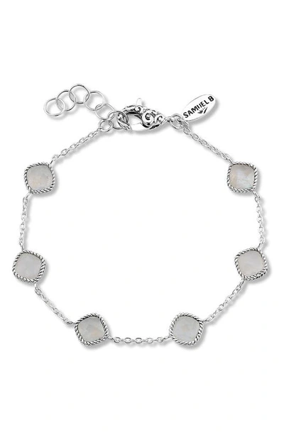 Samuel B. Sterling Silver Cushion Cut Semi-precious Stone Station Bracelet In Multi