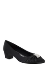 Easy Street Eloise Ruched Block Heel Pump In Black Satin