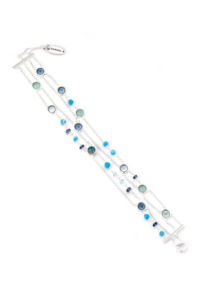 Samuel B. Sterling Silver Bezel Set Gemstone Multi Strand Bracelet In Blue
