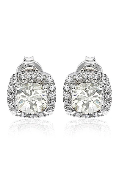 Suzy Levian Prong Set Cz Halo Stud Earrings In White