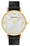 Emporio Armani Leather Strap Watch, 32mm In Black/ Gold
