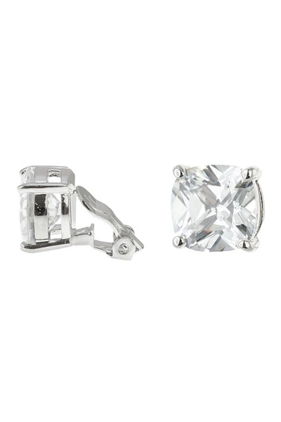 Cz By Kenneth Jay Lane Cushion Cz Clip-on Earrings In Clear/silver