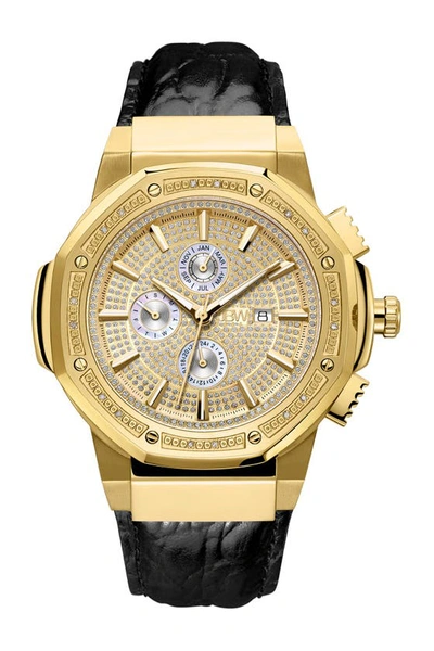 Jbw Saxon Diamond Croc Embossed Leather Strap Watch, 48mm In Gold