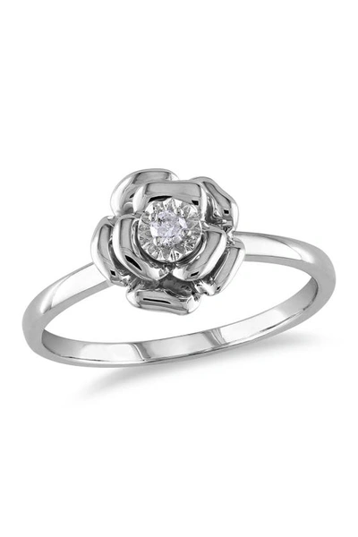 Delmar Sterling Silver Diamond Flower Ring In Rose