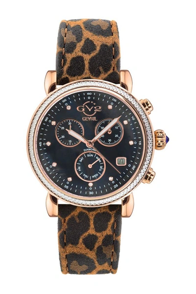 Gv2 Marsala Diamond Swiss Quartz Leather Strap Watch, 37mm In Tan Animal Print