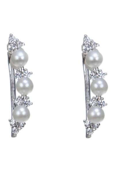 Cz By Kenneth Jay Lane Cz & Glass Pearl Cluster Earrings In White/clear/silver