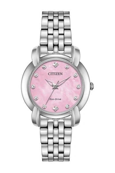 Citizen Eco-drive 30mm Stainless Steel, Diamond & Mother Of Pearl Bracelet Watch In Pink