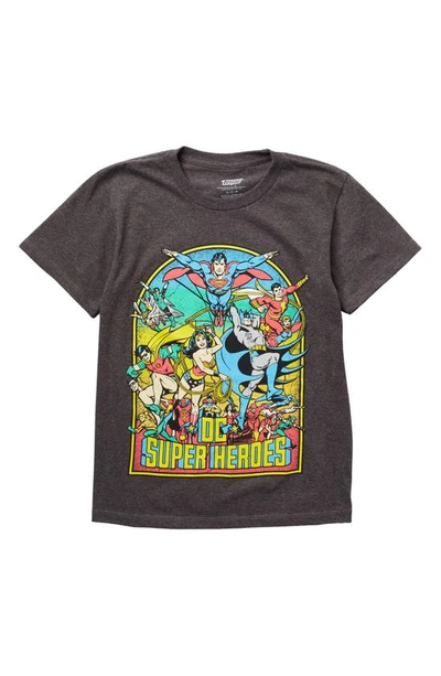 Mighty Fine Kids' Dc Justice League Superhero T-shirt In Charcoal Heather
