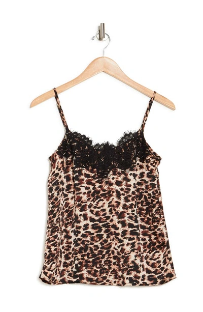 Just One Woven Lace Trim Cami In Animal