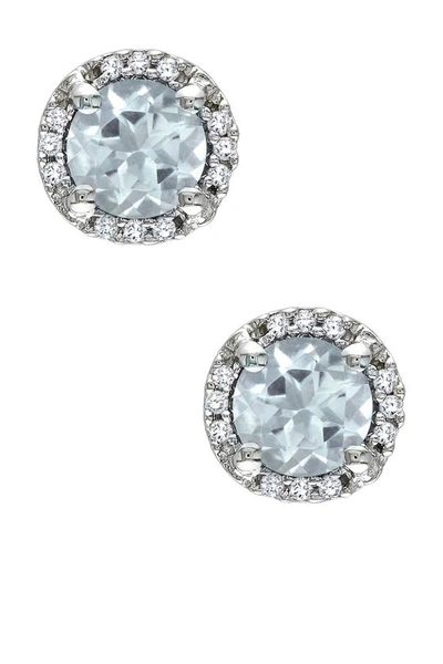 Delmar Sterling Silver Aquamarine & Diamond Halo Stud Earrings In Blue
