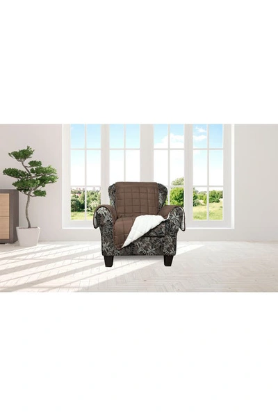 Duck River Textile Chocolate Jeremy Faux Shearling Reversible Waterproof Microfiber Chair Cover