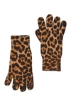 Amicale Cashmere Animal Print Gloves In Camel Multi