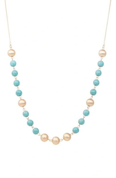 Saachi Natural Stone Beaded Adjustable Slider Necklace In Turquoise