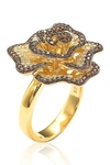 Suzy Levian 14k Yellow Gold Plated Sterling Silver Chocolate Cz Ring In Brown