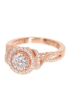 Suzy Levian Rose Gold Plated Sterling Silver Round White Cz Engagement Ring In Rose