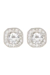 ADORNIA WHITE RHODIUM PLATED SWAROVSKI CRYSTAL HALO STUD EARRINGS