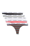 Calvin Klein Logo Thongs In Black/grey Heather/white/tea R