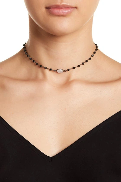 Adornia Sterling Silver Moonstone & Black Spinel Beaded Choker Necklace In Beige