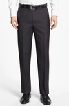 Santorelli Luxury Flat Front Wool Dress Pants In Charcoal Grey