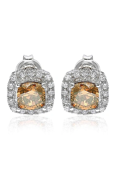 Suzy Levian Cz Sterling Silver Princess Diana Stud Earrings In White