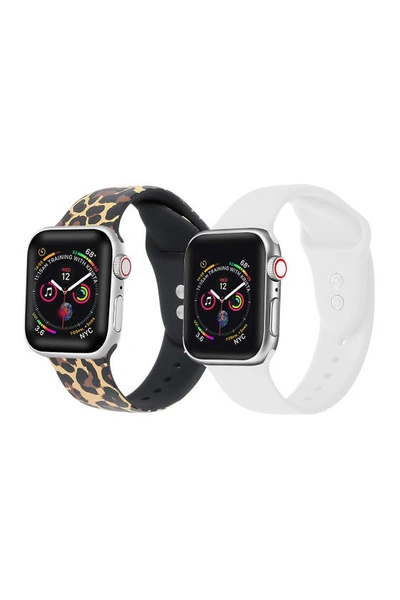Posh Tech The  Assorted 2-pack Silicone Apple Watch® Watchbands In Leopard & White