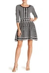 Nina Leonard Geometric Print Sweater Dress In Ivory/blac