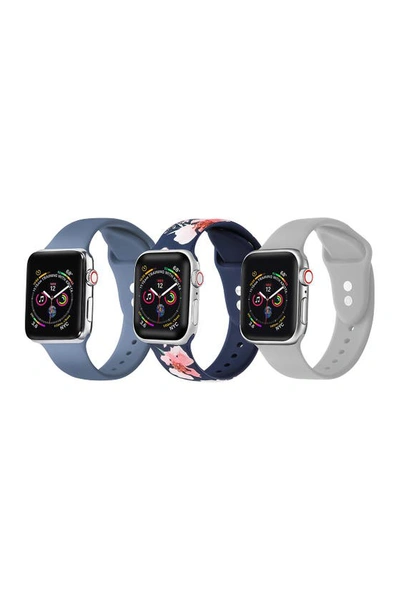 Posh Tech Unisex Floral, Gray, Atlantic Blue 3-pack Replacement Band For Apple Watch, 42mm In Floral, Grey, Atlantic Blue