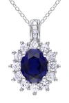 Delmar Sterling Silver Oval Lab Created Blue & White Sapphire Diamond Pendant Necklace