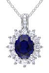 Delmar Sterling Silver Oval Lab Created Blue & White Sapphire Diamond Pendant Necklace In Blue