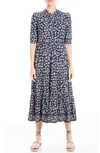 Max Studio Floral Button Front Baby Doll Dress In Navcorft-navy/coral Floral