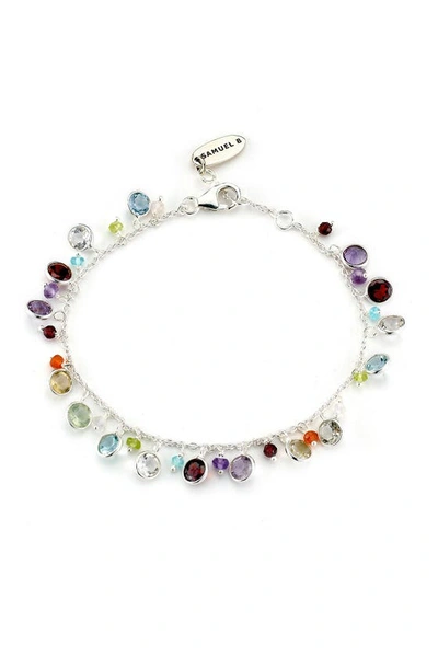 Samuel B. Sterling Silver Multi Stone Dangling Charm Bracelet